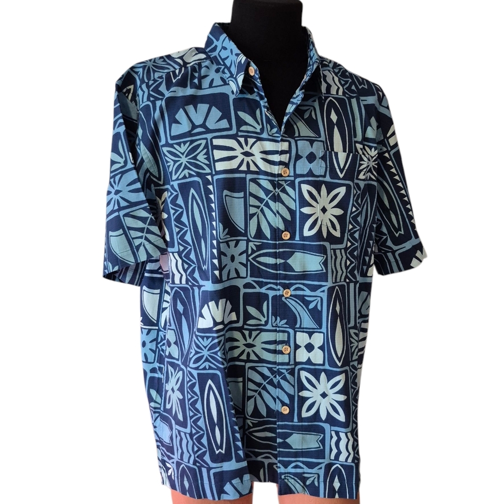 Quicksilver Blue Retro Hawaiian Surf Shirt Mens Medium